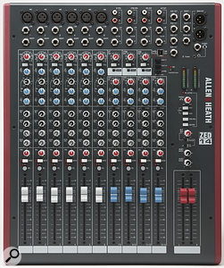 A channel strip from the ZED14, which includes a very musical three-band EQ. The mid-frequency control covers a wider range than on most similar mixers, which gives you plenty of control over those often-problematic low-mids.