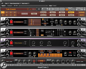 The new Step effects are available both in the floorboard and the post‑amp effects rack, as are other goodies such as Tap Delay and Rezo.