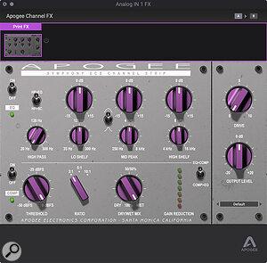 Screen 2: The Apogee ECS channel strip plug‑in can be inserted on each Symphony Studio input.