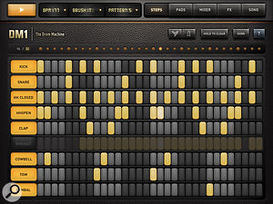 DM1's Steps page fits a 32-step pattern neatly on a single screen.