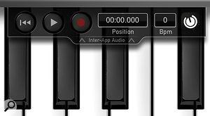 When used with an inter-app audio host, synths add something to their graphic interfaces to allow the host to be remotely controlled. Waldorf's Nave synth, for example, gets a little panel hovering over the keys.