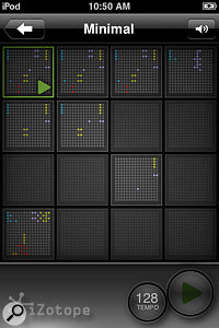 iDrum Mobile's intuitive interface makes it easy to work through the hierarchy of a song. From left to right, you can see the Song view, where Patterns are arranged, the Pattern View, where individual Parts can be considered, and the Part view, in which you can edit where the sample assigned to a given Part will be played. This is surely how musical iPhone applications are destined to be designed.