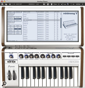 The Player's 25‑note keyboard and its controls are echoed in the on‑screen version, but with extra knobs rather than shifted functions.