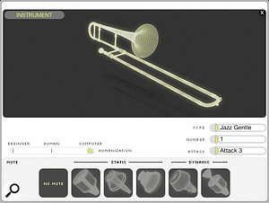 The main screen parameters aren't the only ways to adjust your chosen instrument models. At least as important is what's offered in the Configuration editor — such as Mute and Humanisation options, and the contents of the Type menu, shown here as it appears for saxophone.