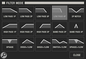 Selecting from the available filter modes.