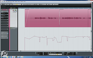 This vocal part was supposed to sit 'behind' the lead vocal, and in that role, lip noises and other transients proved distracting. As you can see (left) I'd used various plug‑ins to try to solve this, but in the end, the only thing that worked was detailed level automation!