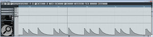 Here, I've recorded the MIDI CC data corresponding to the peak level of one frequency band on a kick‑drum track. As you can see, the 'sample rate' is quite low, limiting the accuracy with which the curve can represent the original dynamics.