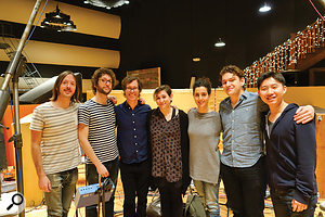 The yMusic ensemble at Grand Victor. Left to right: CJ Camerieri (arranger and producer, French horn, trumpet), Rob Moose (arranger, composer and producer, violin), Ben Folds, Nadia Sirota (viola), Alex Sopp (graphic design, flutes and piccolo), Gabriel Cabezas (cello) and Hideaki Aomori (clarinet, bass clarinet).