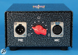 The included PSU features a nine-position 'chicken-head' knob for selecting the mic's polar pattern.