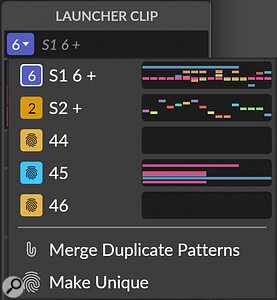 Selecting alternate patterns for clips.
