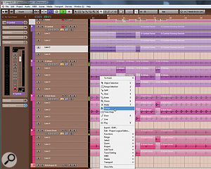 Don't panic: Cubase hasn't gone brown for 6.5, this is just how I like it! Above is the new comping tool, which can be used with the group-editing feature to save hours of tedious multitrack editing. 