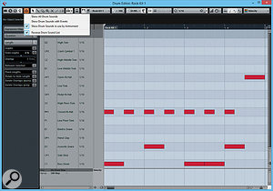 The improved Drum editor now offers Drum Visibility Agents, and here you can see that I’m showing only the drum sounds in use by this particular Groove Agent SE preset. I’ve also reversed the order, which I’ve found actually makes it easier to read. Also, notes can optionally be displayed as rectangles, allowing you to see the length of a  note.