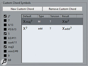 The Custom Chord Symbols section in Preferences enables you to specify how certain chords are written, overriding the defaults.