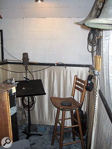 The 'vocal corner' in Cinderella Sound Studio B, with vintage RCA 77 ribbon mic.