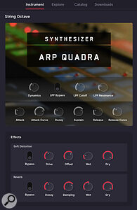 The streamlined design ethic favours a compact control set for individual instruments but there is enough control to tailor sounds to your needs. Key parameters are linked to the mod wheel by default but others can easily be assigned to MIDI CC numbers.