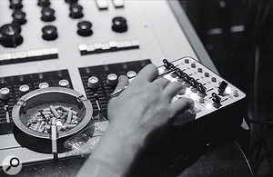 Studio 3's 16‑track Frank DiMedio custom‑designed valve console and the remote control for the 3M tape machine.