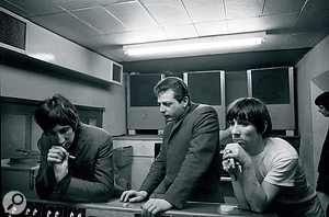 Shel Talmy in the studio with the Who's Pete Townshend and Keith Moon.