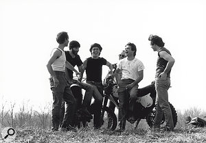 John Mellencamp relaxing with his band, 1983.