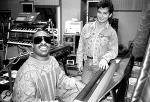 Stevie Wonder and Gary Olazabal in Wonder's Wonderland Studio, 1986.