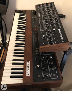 Old and new: Richard Barbieri’s original Prophet‑5 and his new desktop version.