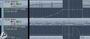 Automating the send levels to REVelation can be used to create some big splashes of reverb for special effects; feel free to go over the top with the send levels as shown here. 