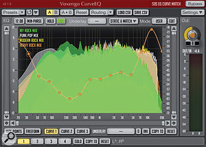 Here is the result of applying (a) multiple 'reference' tracks (three different commercial rock mixes) and (b) limiting the curve to 15 control points to generate a smoother EQ matching curve for my own rock track.