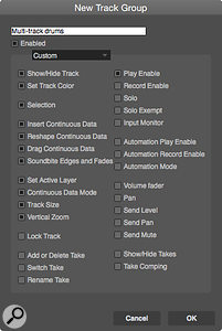 The flexible track grouping can include aspects of appearance, mix settings and editing actions alike.