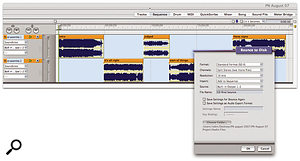 Bouncing a 'CD assembly' sequence into one long 16-bit soundbite. The screenshot shows the correct settings to make in the Bounce To Disk window.