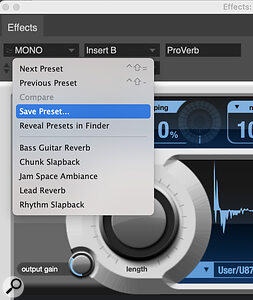 Creating a ‘default’ preset is handy for quickly resetting the parameter controls.