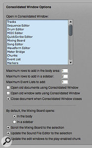 By setting the numerical values low in the Consolidated Window preferences pane, you prevent DP adding space-consuming cells to the user interface, and force it to switch tabs instead. Check also the options here relating to the Mixing Board: ‘Scroll the Mixing Board...’ is great for the sidebar ‘channel strip’ approach.