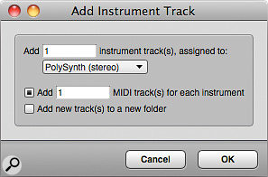 The Add Instruments dialogue box in DP is by far the most convenient way to instantiate virtual instruments and create MIDI tracks to drive them.