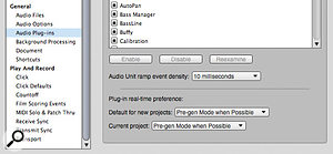 Controls for DP's CPU‑saving pre‑gen system reside in the Audio Plug‑ins page of Preferences.