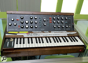 Many of Devo's original vintage instruments were brought out of storage for use on Something For Everybody. From top left: the Minimoog, Mark Mothersaugh's "M16 rifle”; the EML 500, most famously used for the synthesized whipping noise on 'Whip It'; the extremely rare EML Poly‑box; Oberheim Two‑voice and Octave Cat. 