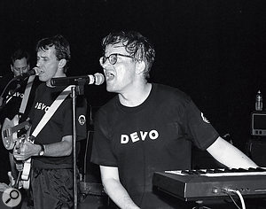 After a long hiatus at the start of the '90s, Devo regrouped in 1996 to play the Lollapalooza festival in LA. Left to right: Bob Casale, Bob Mothersbaugh, Mark Mothersbaugh.