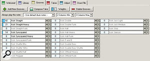 The Groove tab allows the relative weightings of Grooves to be set for the selected Clip.