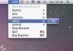 Overall Eigenharp configurations, known as setups, can be loaded from an OS X menu bar pop‑up menu.