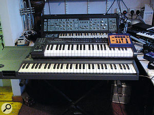 Lurking beneath a controller keyboard is Paul Epworth's old Emax sampling keyboard. "The sampling engine's the same as on the SP1200, so for sampling drum sounds it's really warm and punchy. The arpeggiator's got all these different settings, like additive settings, so that every time you add a note it increases the frequency of the arpeggiator by a notch, which is quite useful for doing interesting stuff with harp sounds and Italo‑disco stuff."