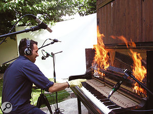 Spectrasonics Sound Designer Diego Stocco sampling the infamous ‘Burning Piano’ for Omnisphere. You only get one take!