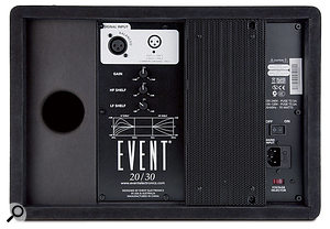 The rear panel houses the XLR input, as well as controls for input gain and the high- and low-frequency shelving filters.