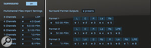 The Surround Formats window allows you to assign outputs for up to nine audio channels.