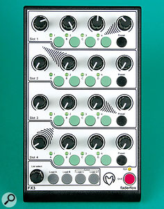 From left to right: the Faderfox FX3, FT3, DJ3, DL3 and DX3.