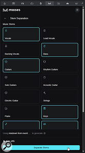 The Moises‑powered stem separation is much more advanced than the existing local separation process. You get up to 20 instrument options (compared to four), and the quality of the Hi‑Fi algorithm is remarkable.