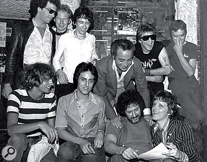 Another Sire punk act were the Dead Boys, here with Stein and CBGBs owner Hilly Kristal (front).