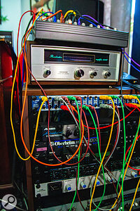 Since embracing hardware, Lincoln has built up a small collection of units including (from top) Pioneer SR‑202W spring reverb, Samson patchbay, Alesis Microverb reverb, Oberheim Matrix 1000 and E‑mu Vintage Keys synths, Alesis 3630 and SSL compressors and Louder Than Liftoff Silver Bullet preamp.