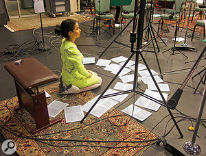 Björk takes a  hands–on role in directing her string players, as here at Syrland Studios during the making of Vulnicura.