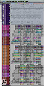 This composite screen capture shows the heavily edited string recordings for ‘Stonemilker’ as they were used at the mix, with the original MIDI mock–up tracks at the top. 