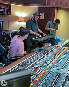 Nick Mills (left), Aviram Barath (centre) and Loyle Carner at work on a song from hopefully! in Los Angeles.