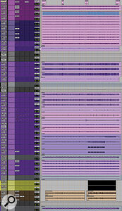 The middle section of the ‘Dead Inside’ Edit window shows the sheer number of drum tracks that were recorded at The Warehouse.