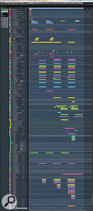 This huge composite screen capture shows the entire Cubase project for Illangelo’s mix of ‘The Hills’. Note the detailed automation on many tracks.