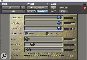 The overheads had a similar 'lo‑fying' plug‑in chain, with Avid's Lo‑Fi followed by Waves' Renaissance EQ, Neve VEQ4 and CLA2A compressor.